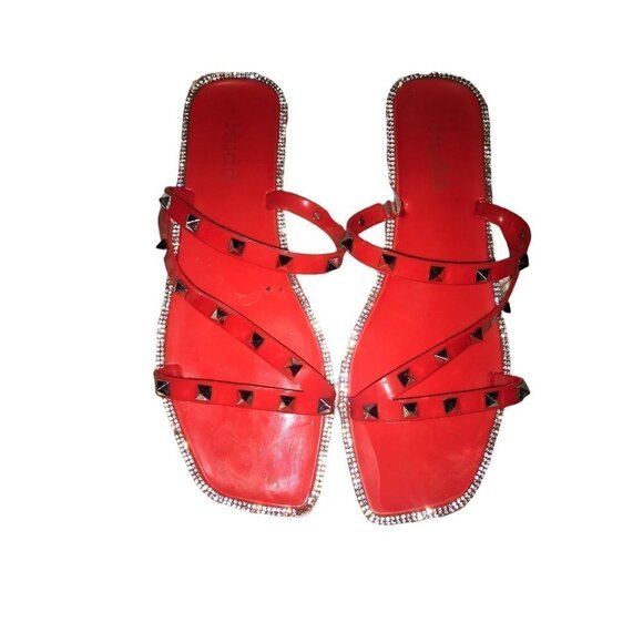 WOMEN’S Red Rhinestone Slides Size 8 1/2 - Picture 4 of 9